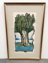 A framed 1985 deep-etching by David H.Dale titled 'Tree base', 45 x 72cm.
