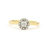 A Forever diamond 18ct yellow gold diamond set cluster ring, centre stone 0.25ct, (M.5).