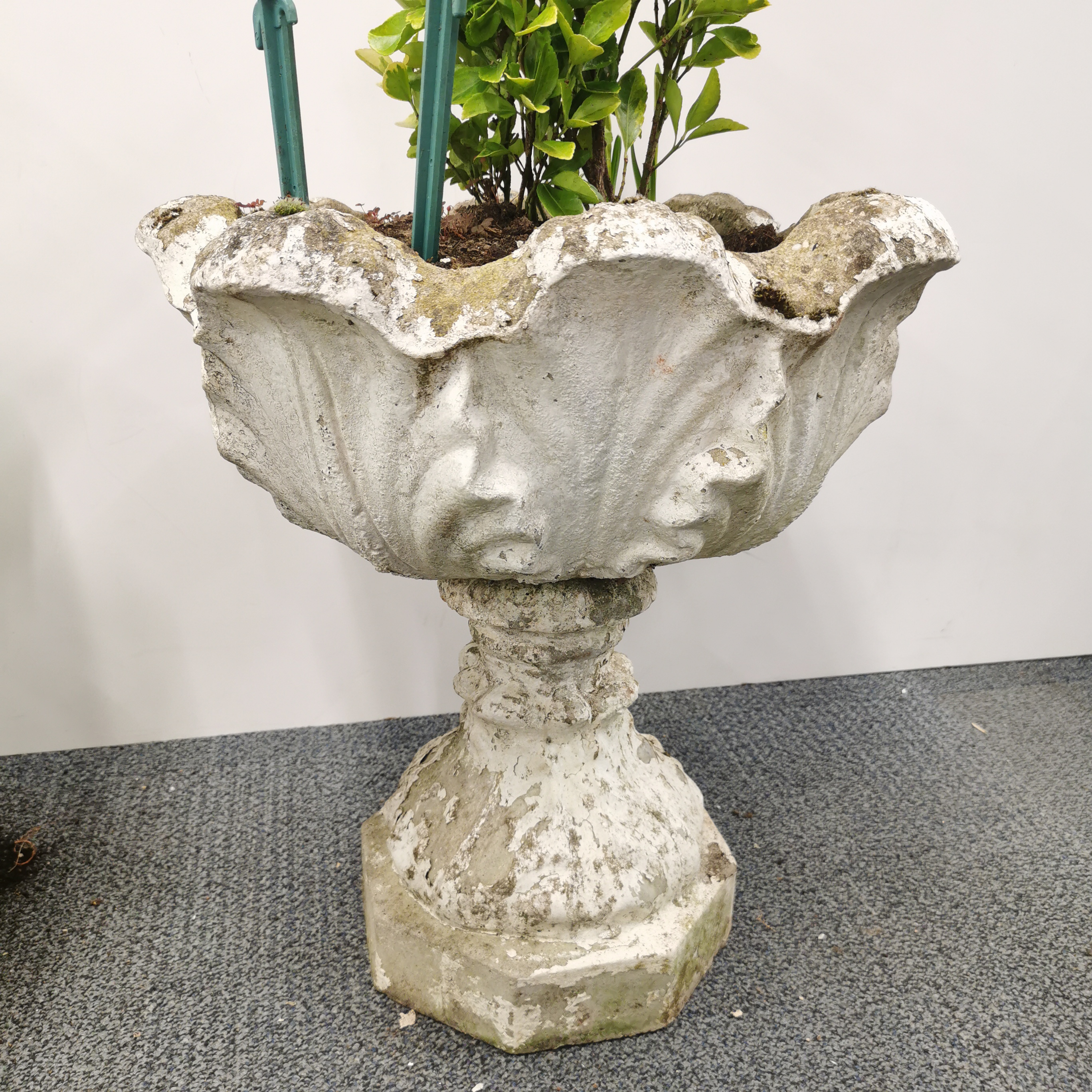 A pair of antique concrete octagonal based planters, H. 51cm Dia. 46cm. - Image 3 of 4