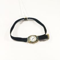 A vintage 18ct gold and enamelled lady's wrist watch, L. 3cm.