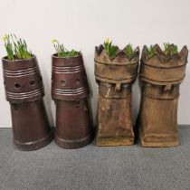 Two pairs of garden chimney planters, one set with crowned rim, tallest H. 77cm Dia. 33cm.