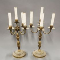 A pair of vintage brass candelabra table lamps, H. 54cm.