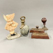 A painted cast iron doorstop, H. 16cm, and other items.