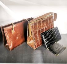 Two vintage handbags, a wallet and card holder.