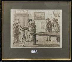 An 18thC framed engraved caricature 'billiards' after Beretherton, frame size 54 x 46cm.