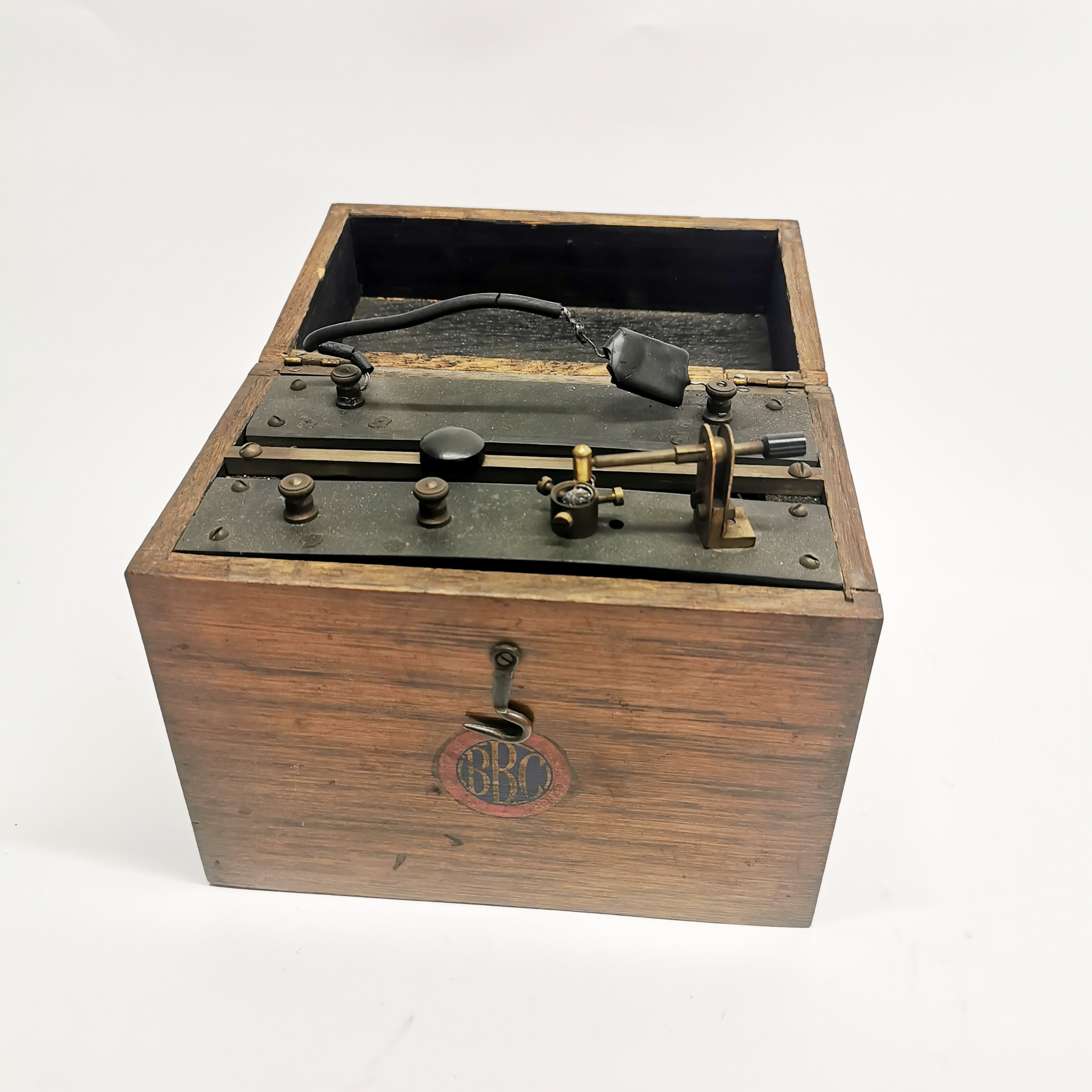 An early oak cased BBC radio receiver, 21 x 13 x 18cm.