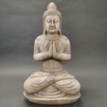A superb antique carved marble figure of a seated Buddha, H. 59cm.