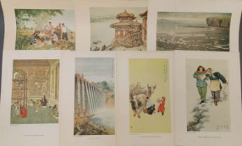 A mid 20thC folio of lithographs of Chinese paintings, lithograph size 26 x 37cm.