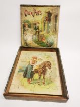 An early boxed double dissected wooden jigsaw puzzle making for pictures, box size 26 x 31cm.