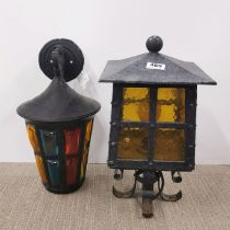 Two 1920's exterior wall lights, H. 42cm.