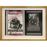 A framed poster of 'Madness and The Lambrettas' and a signed photo by lead artist Suggs, frame 74