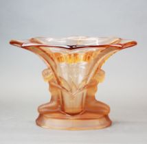 An Art Deco peach glass figural vase, H. 20cm, dia. 26cm.