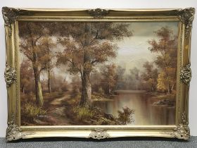 A large gilt framed oil on canvas, 107 x 74cm