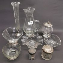 A collection of sterling silver mounted glass items with two hallmarked silver dressing table