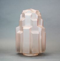 An Art Deco pink glass ceiling light shade, H. 31cm.