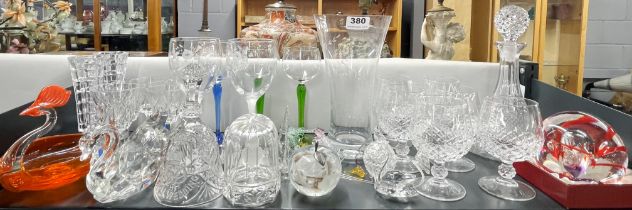 A quantity of good glassware including a large orange and purple paperweight.