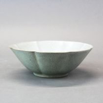 A Chinese crackle glazed scalloped edge bowl, H. 5cm, dia. 15.5cm.
