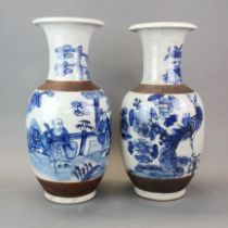 A pair of Chinese crackle glazed vases decorated with people, H. 44cm.