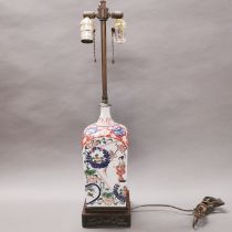 A Japanese Imari and carved wood table lamp base, H. 60cm.