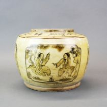 A Chinese hand painted glazed terracotta Yuan Dynasty style planter, probably of the period. H.