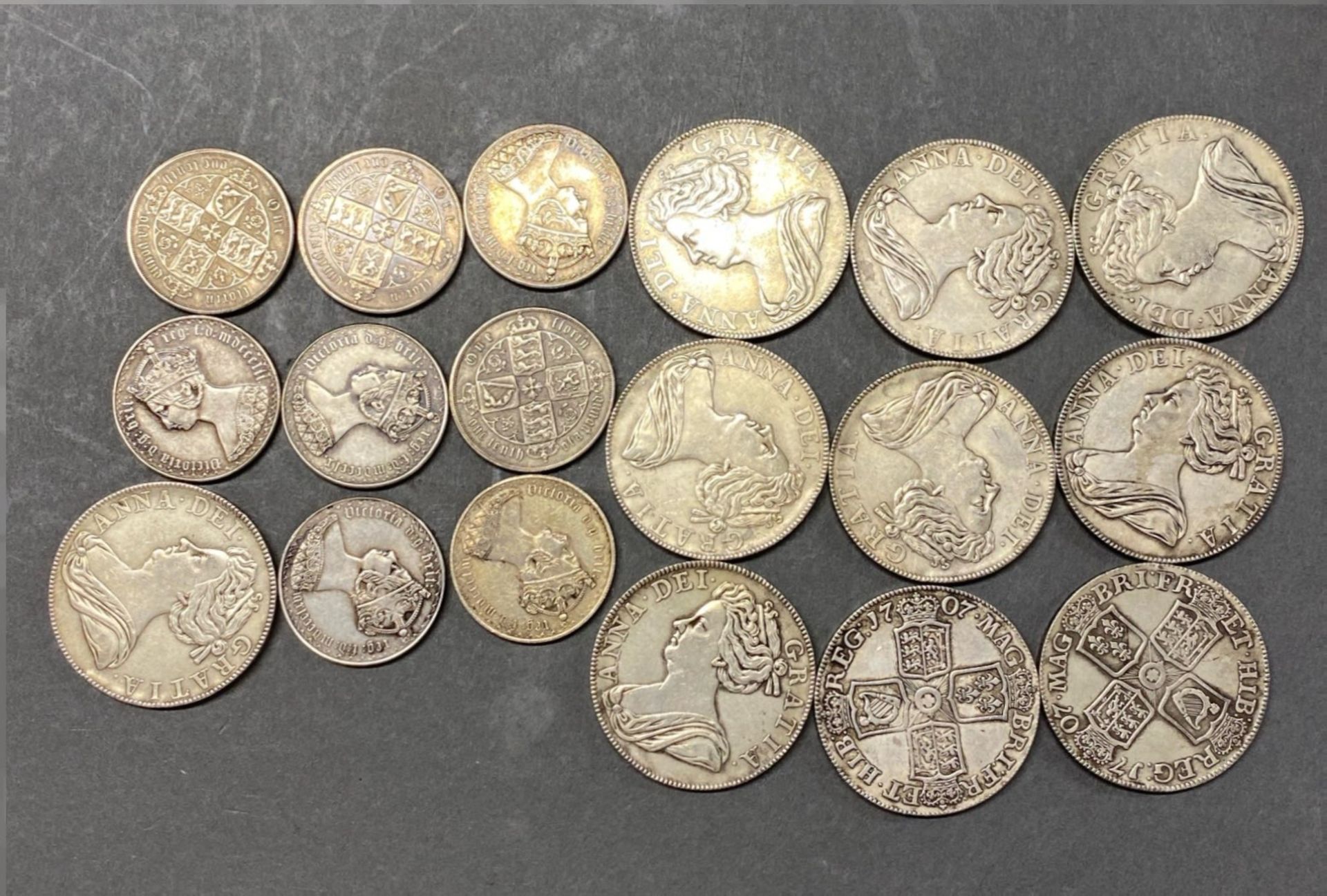 A quantity of good reproduction 'gothic' florins and crowns.