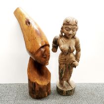 An Indian carved wooden figure together with an African hardwood figure, tallest L. 49cm.