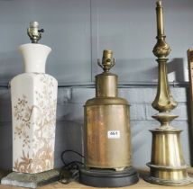 Three vintage table lamp bases, tallest L. 60cm.