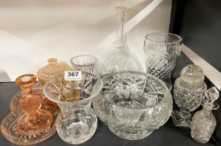 A group of mixed cut glassware.