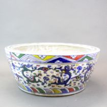 A Chinese hand painted porcelain planter, H. 19cm, dia. 45cm.