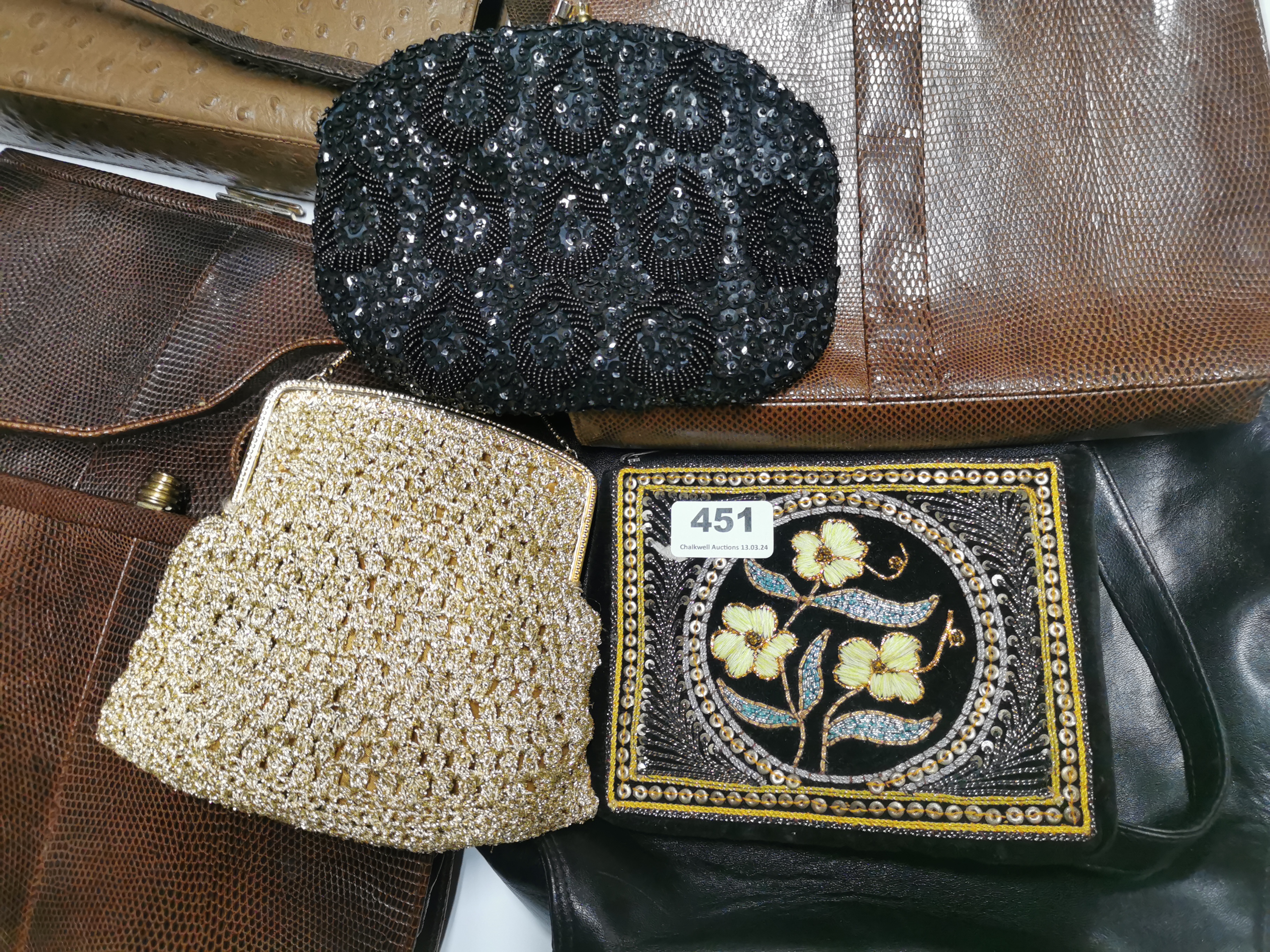 A four vintage lizard skin hand bags, an ostrich skin hand back and other vintage hand bags. - Image 2 of 2