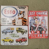 Three reproduction metal advertising signs, size 50 x 70cm.