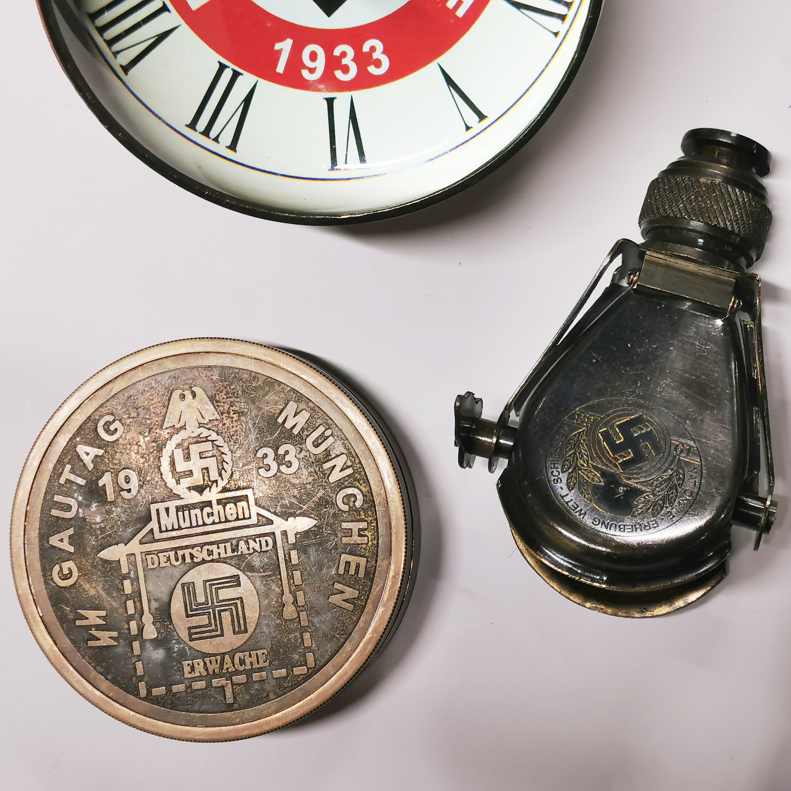 Four reproduction German Nazi items, including a telescope, compass , clock and monocular. - Image 4 of 4