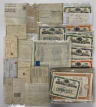 An extensive quantity of historic share certificates.