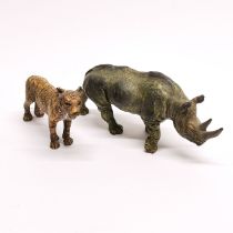 A Vienna style cold painted bronze figure of a Rhino L. 15cm together with a cold painted bronze