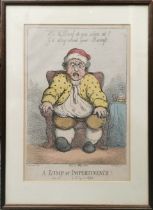 An 18thC framed caricature 'a lump of impertinence' after Rowlandson. Frame size 34 x 45cm