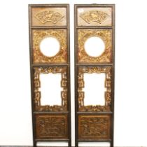 A pair of Chinese carved wooden panels, H. 110cm, W. 30cm.