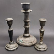 Three hallmarked silver candlesticks, largest 23cm.