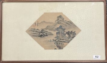 A framed Chinese painting on silk, frame size 56 x 33cm.