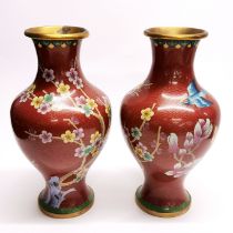 A pair of mid 20thC Chinese cloisonne vases, H. 26cm.