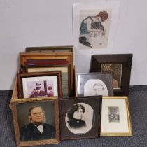 A quantity of mostly framed pictures and photographs.