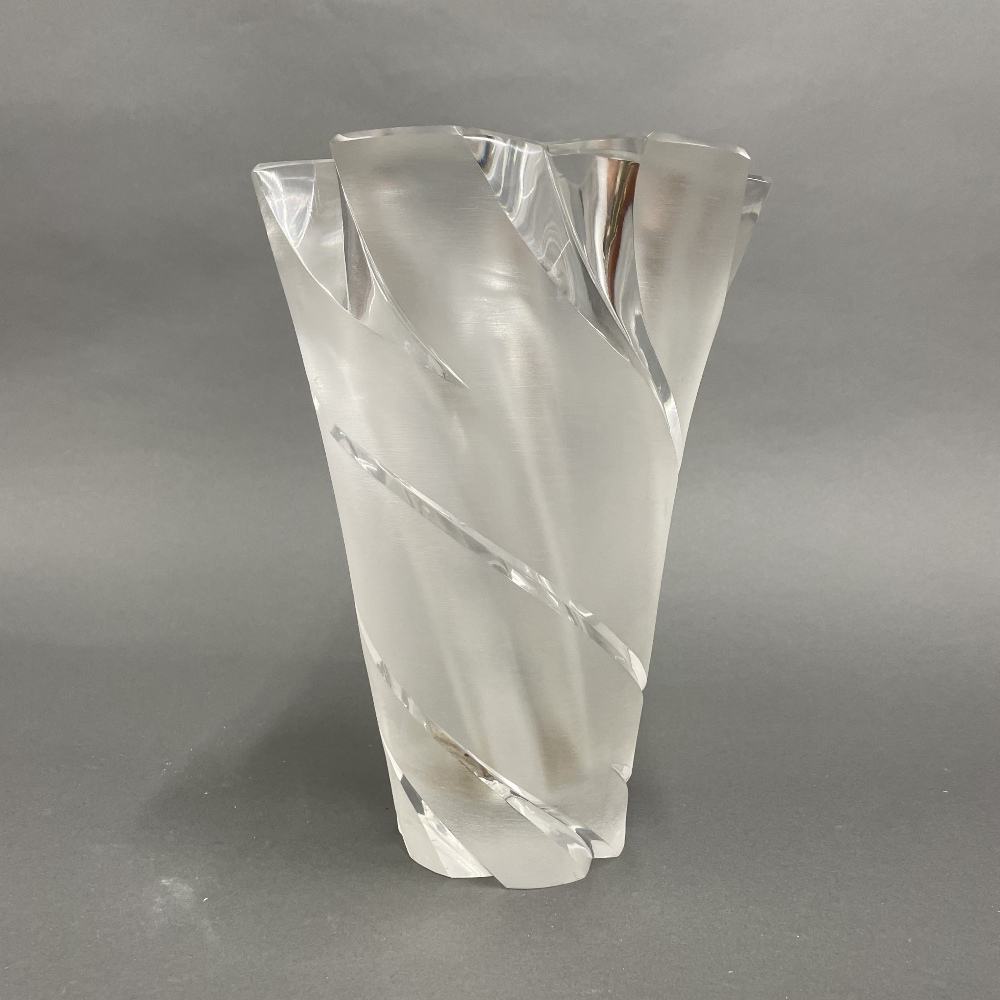 A heavy frosted crystal mid 20th century vase, H. 27cm, chip to base.