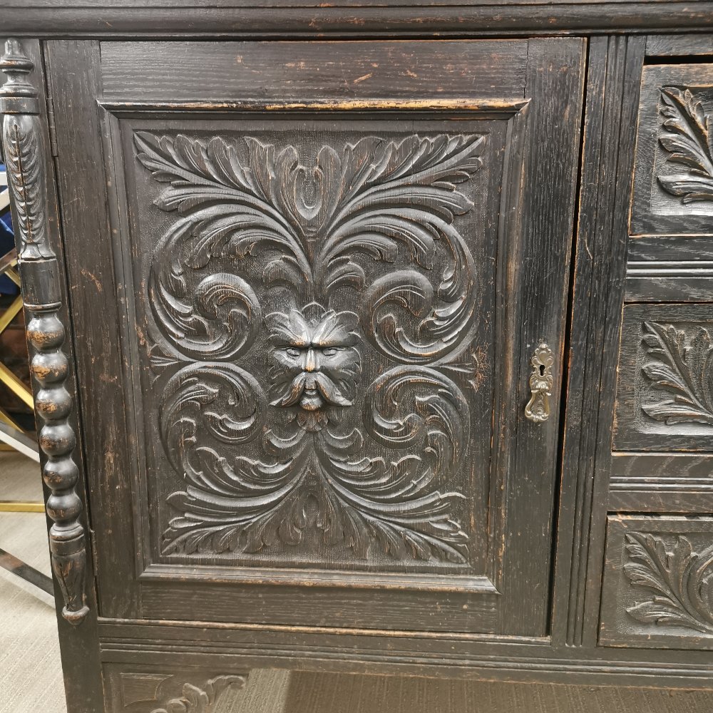 A 19thC carved oak three drawer sideboard with later added back, sideboard without back 137 x 100 - Image 3 of 8