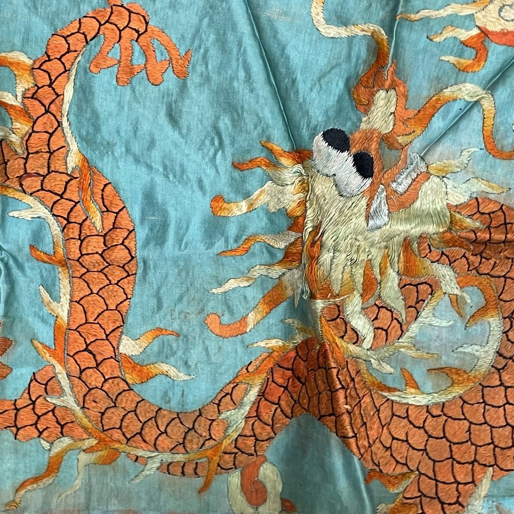 Two mid 20th century Chinese hand embroidered festival silks, largest 44 x 130cm. - Image 4 of 6