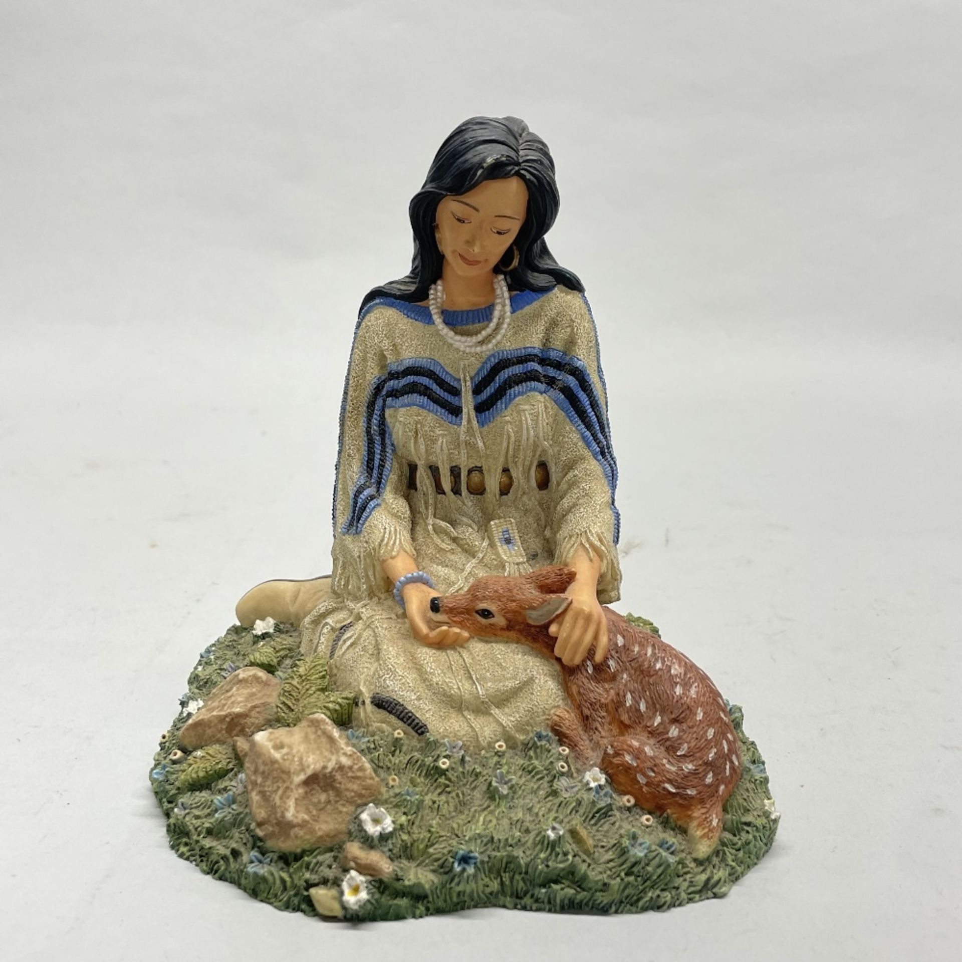 Two Hamilton collection figures of Native American women with animals, H. 15cm. - Image 5 of 6