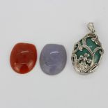 A 925 silver locket pendant with three different interchanging unmounted stones: aventurine,