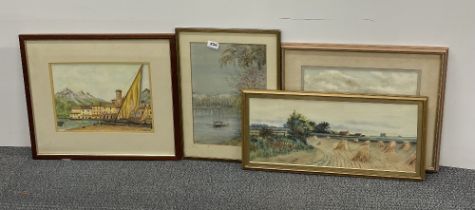 A group of four good framed watercolours, largest frame size 43 x 53cm.