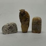 Three small Chinese carved soapstone seals, tallest H. 6cm.