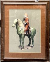 A large framed print of a Chinese Tang horse and rider, frame size 59 x 75cm.
