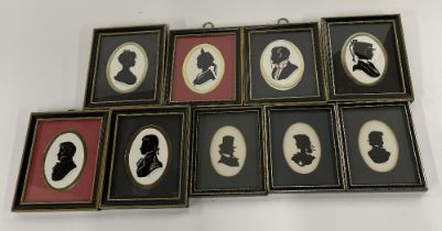 A collection of framed silhouettes, largest frame size 14 x 16cm.