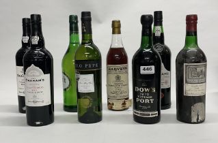 Eight bottles of vintage port and sherry.